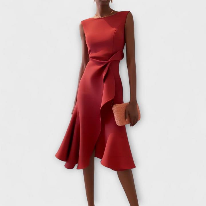 Amelia – Draped Asymmetric Midi Dress
