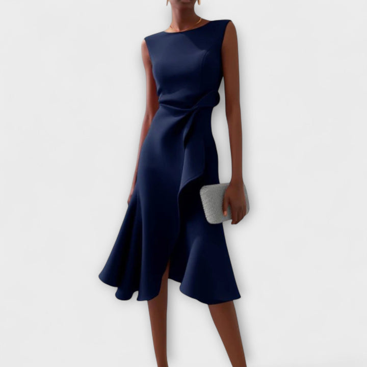 Amelia – Draped Asymmetric Midi Dress