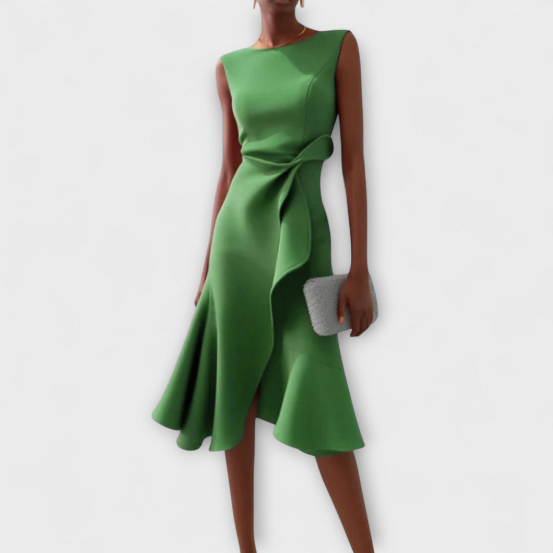 Amelia – Draped Asymmetric Midi Dress