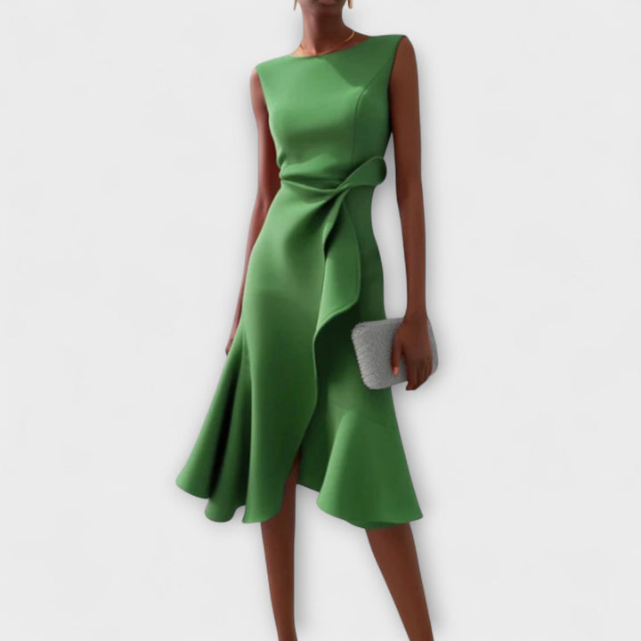 Amelia – Draped Asymmetric Midi Dress