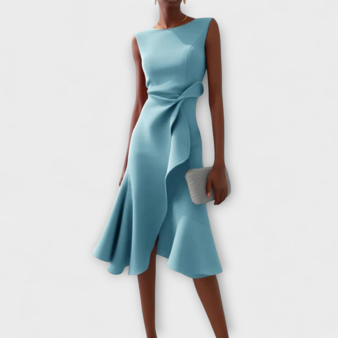 Amelia – Draped Asymmetric Midi Dress