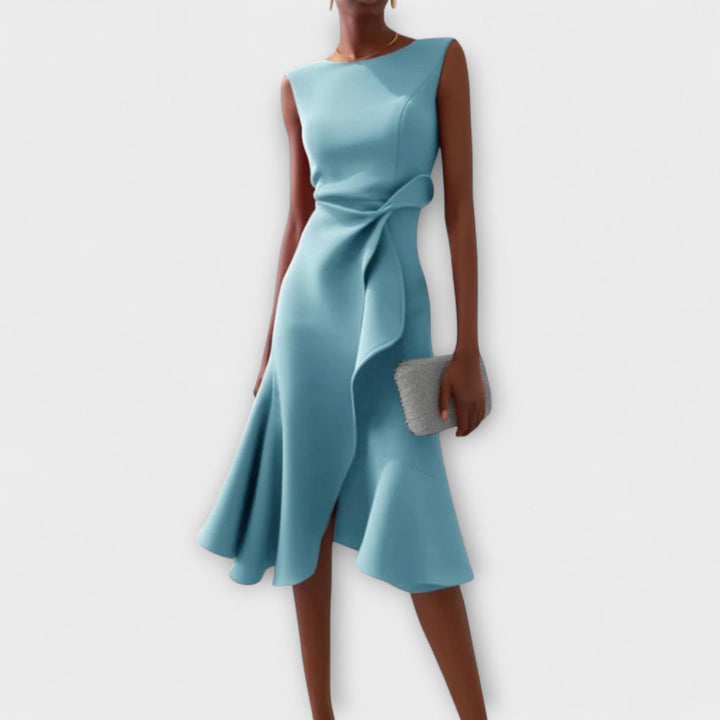 Amelia – Draped Asymmetric Midi Dress