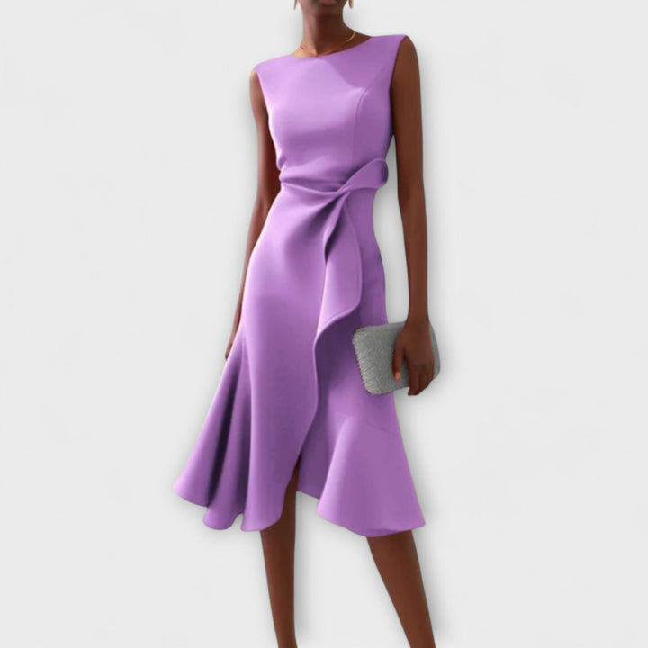 Amelia – Draped Asymmetric Midi Dress