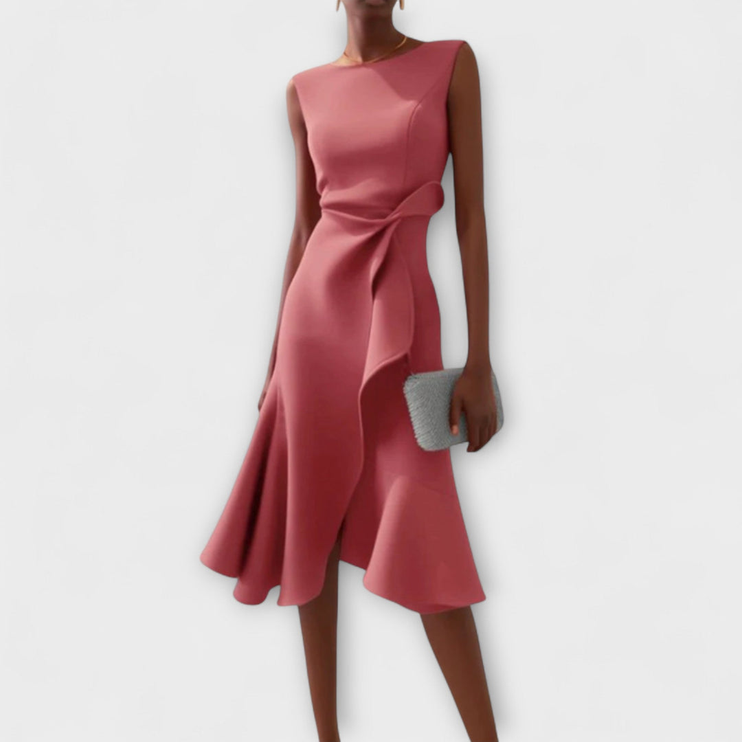Amelia – Draped Asymmetric Midi Dress