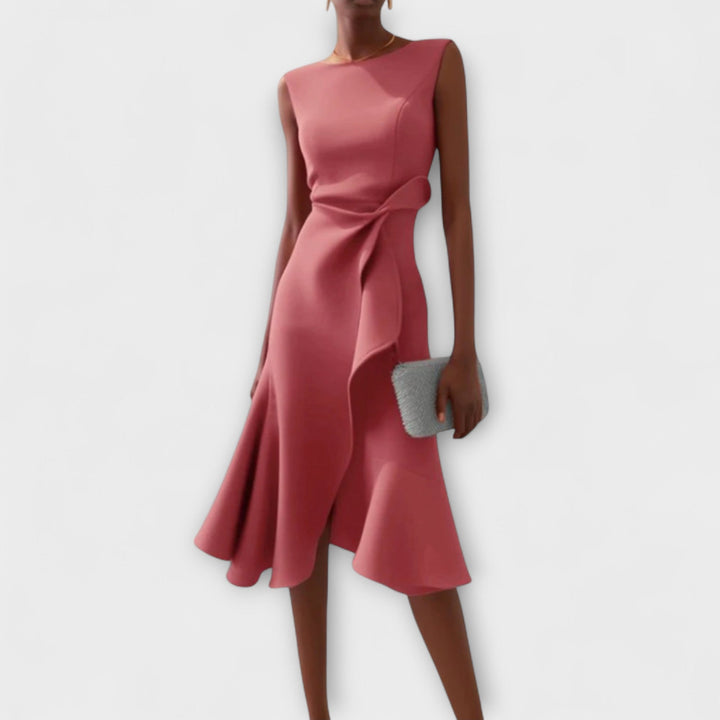 Amelia – Draped Asymmetric Midi Dress